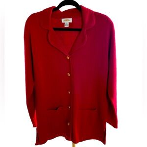Talbots Old Money 100% Merino Wool Red Cardigan Gold buttons Woman’s Medium